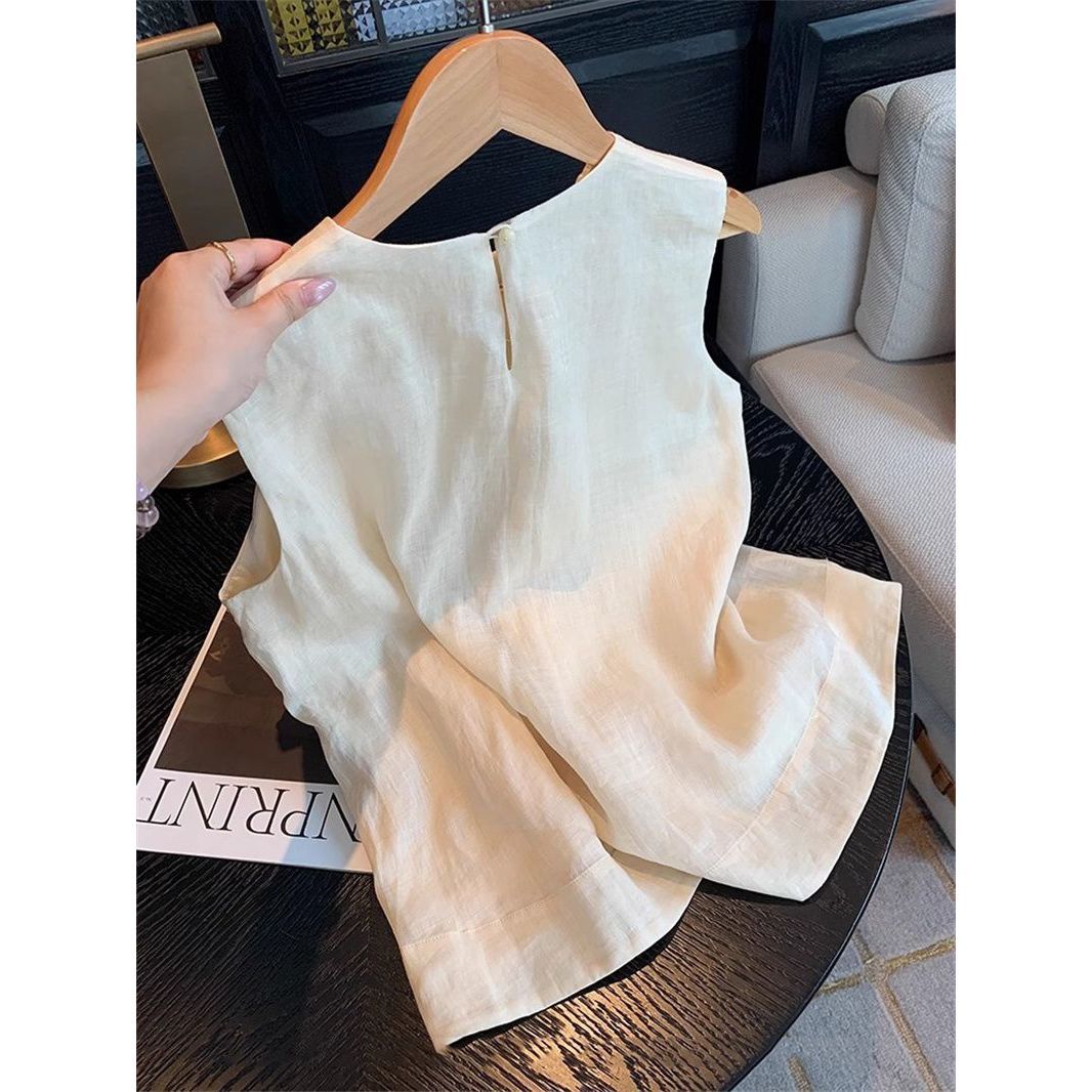 Áo hai dây nữ phong cách Trung Hoa thêu hoa cổ tròn chất mỏng — Màu mơ