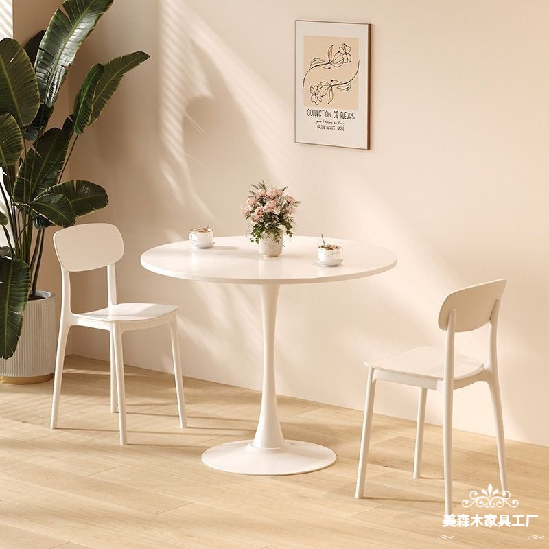 Trendy White Nordic-Style Small Round Meeting Table, Coffee Shop Table and Chair Set, Tulip Dining Table