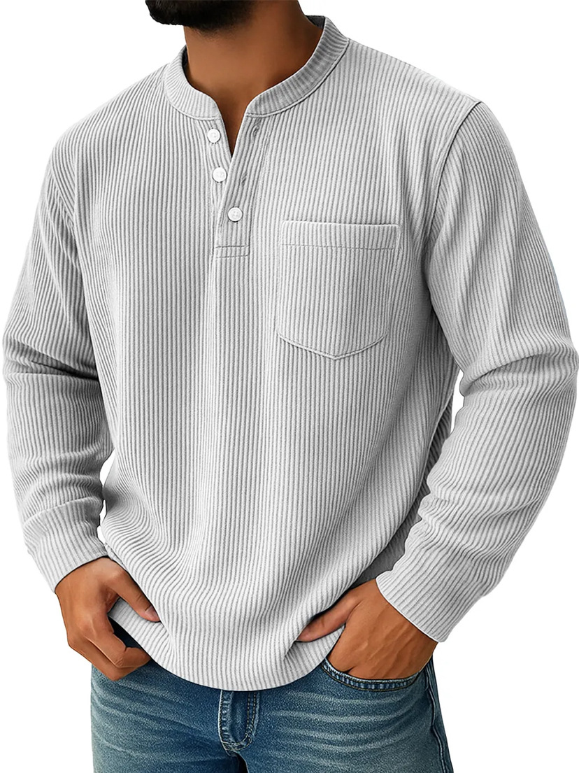Men's Corduroy Polo Shirt Solid Colour Three-button Collar Top_voghion.com