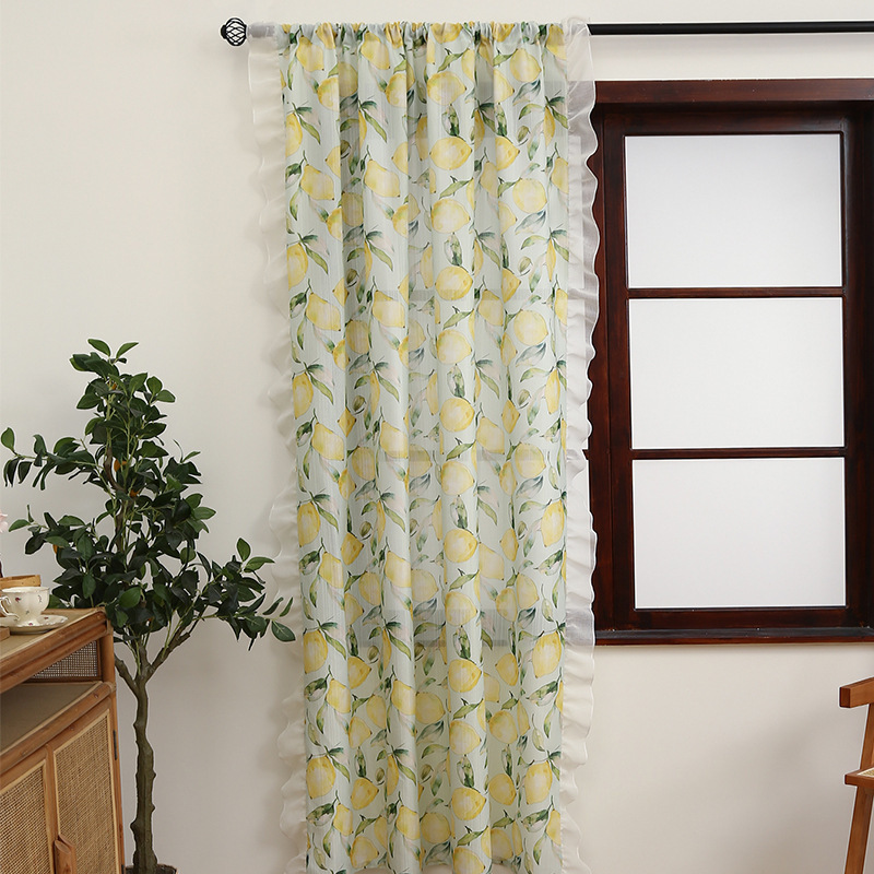 Small Fresh Yellow Curtain Floating Window Bedroom Itan Qiyun Finished Printed Semi-shading Kitchen Curtain Factory American Style Small Fresh Yellow Curtain Floating Window Bedroom Itan Qiyun Finished Printed Semi-shading Kitchen Curtain Factory American Style