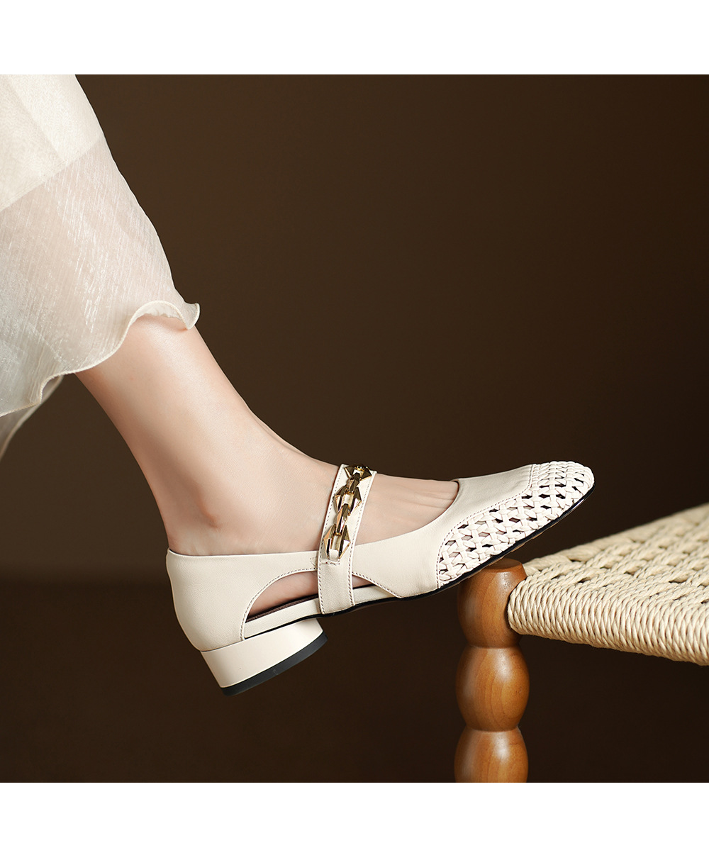 Sandal nữ gót thấp mũi hở quai ngang đế xuồng cỡ lớn 33–43 — đen chi tiết 9