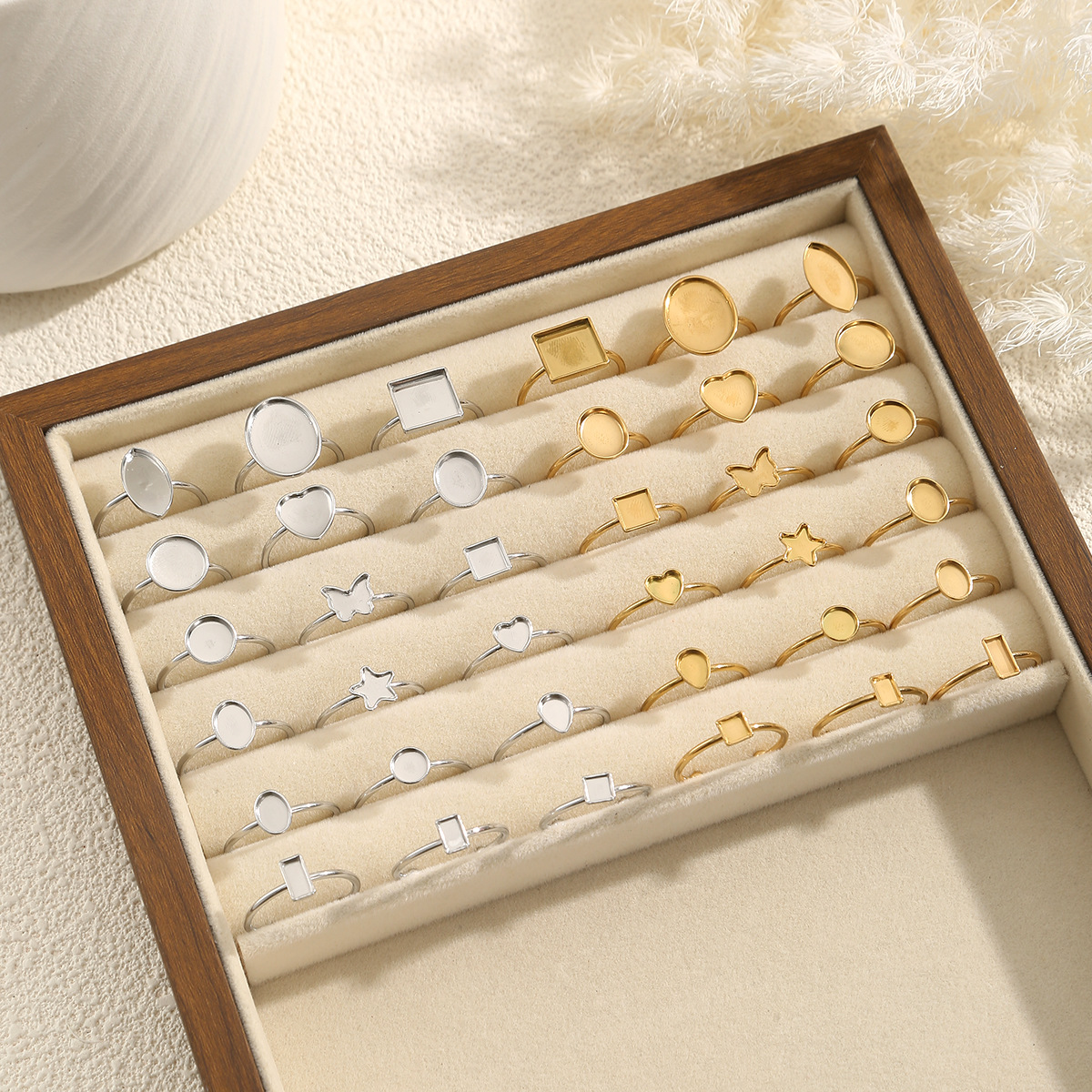 欧美跨境半成品戒指托 不规则形状不锈钢戒托饰品diy手工饰品批发