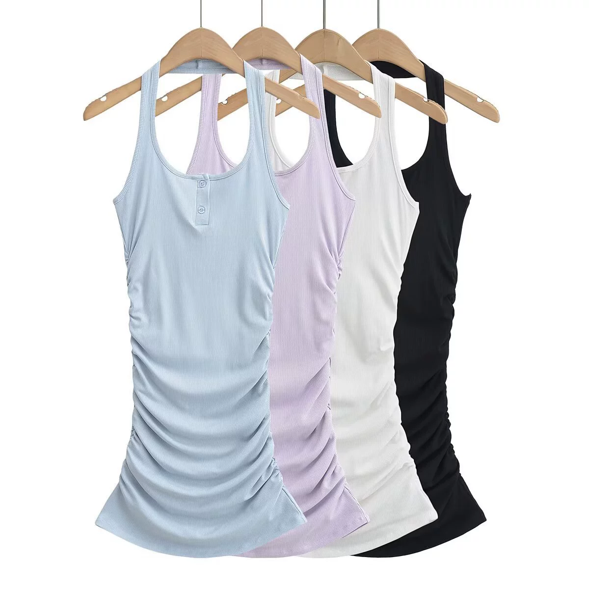 Оптовая продажа женской одежды через границу: модное универсальное платье-жилет с открытой спиной, без рукавов, с завышенной талией и плиссировкой для девушек