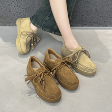 明星同款厚底袋鼠鞋2025年秋季新款复古休闲时尚板鞋女松糕底单鞋