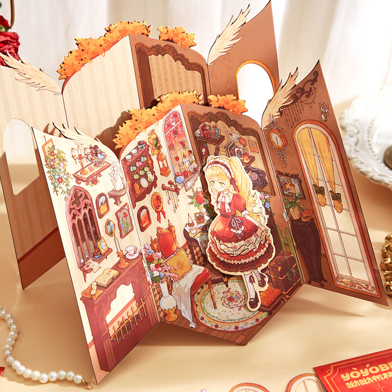 El nuevo pegatino de paisaje plegable 3D de Liao Bulin Sweet Dream Baby House creativo para descomprimir pegatinas de paisaje de chicas antiguas