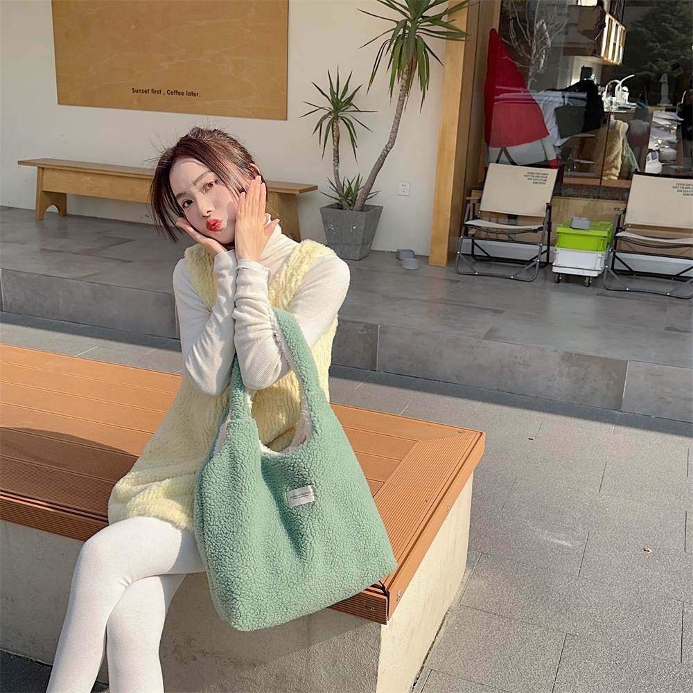 310233 Autumn/Winter Korean version dual-sided plush simple single-shoulder student large-capacity commuting vest bag undefined