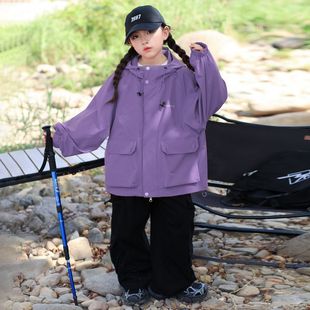 2025 Spring and Autumn Hooded Girls' Rushwork Internet Popular Spring and Autumn Women's Middle and Big Children's Coat Mountain Children's Waterproof Outdoor
