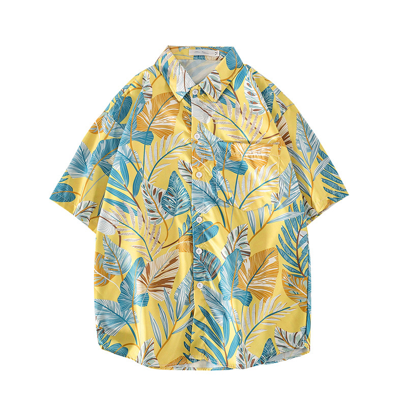 Japanese ins Hong Kong style summer short-sleeved floral shirt retro Ruan Shuai Hawaii beach fashion brand couple loose shirt