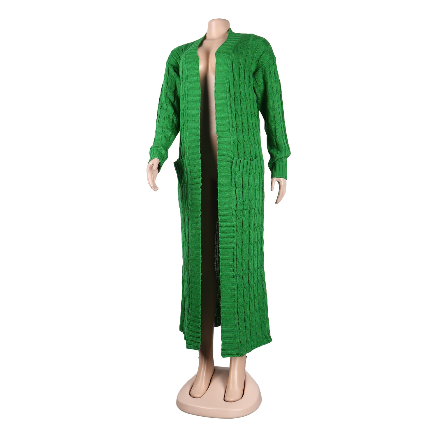 Damen Strickjacke Lang Aus Grobstrick In Unifarben Wintermantel_voghion.com