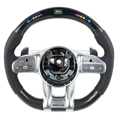 Suitable for Mercedes-Benz AMG W205 W204 old change new LED suede carbon fiber steering wheel (Steering wheel) - style-1