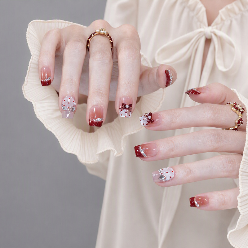 Red Short French Cat-Eye Style Pure Handmade Wearable Nails Wholesale New Year Wedding Nails High-End Nail Art Nail Pieces Red Short French Cat-Eye Style Pure Handmade Wearable Nails Wholesale New Year Wedding Nails High-End Nail Art Nail Pieces