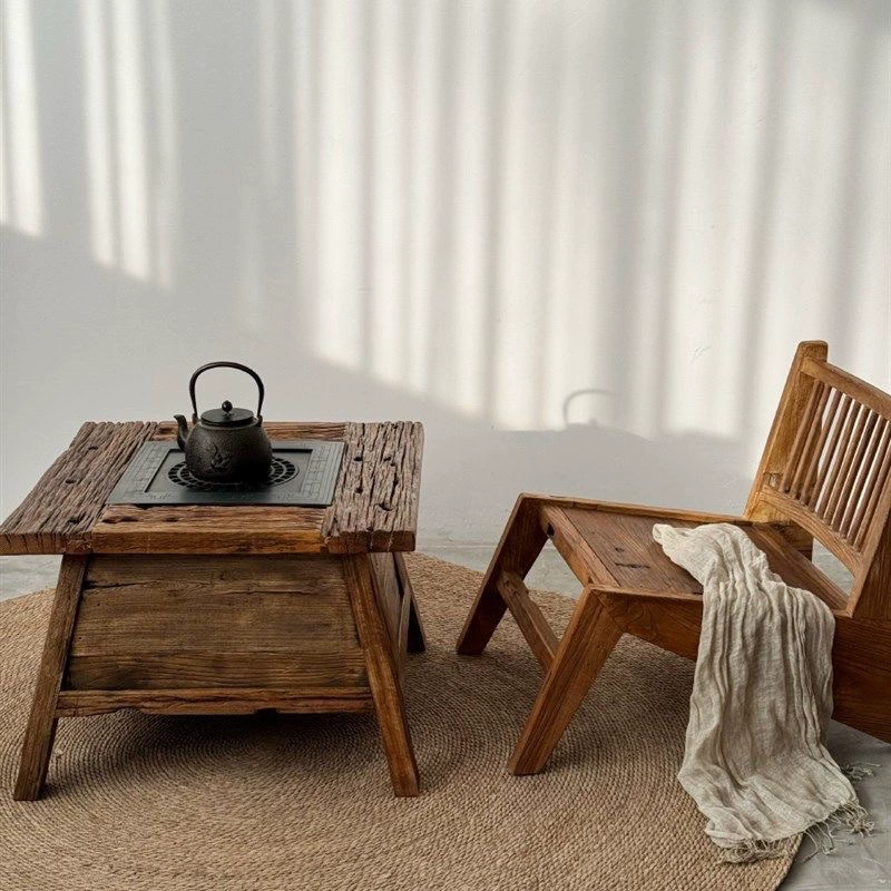 Маленький квадратный стол для заваривания чая из цельного дерева, чайный столик из старого вяза, домашний балконный столик, журнальный столик с уличной обогревательной печью, стол в стиле Shaji