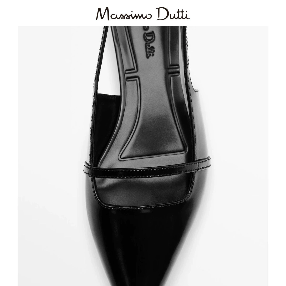 Sandals Massimo Dutti, genuine leather black, summer slingback flat