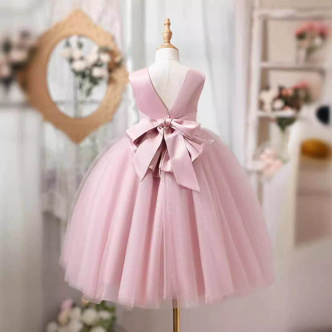 Long children's small princess costume sleevless, dress with bow, long skirt, European style, western style