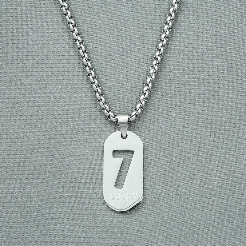 Lucky Number 7 Personality Hip Hop Square Pendant Titanium Steel Necklace display picture 8