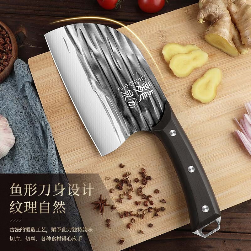 Longquan hueso forjado imitación cuchillo de cocina conjunto de tablero de verduras herramienta de corte de carne de doble propósito combinación de ondas cortar cortar cortar mango de madera cortar verduras