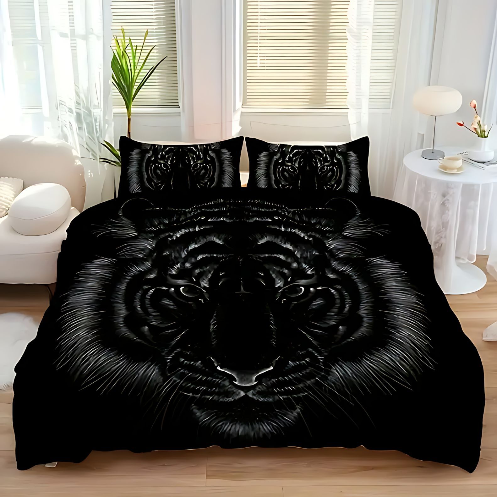 TEMU / JIT transfronterizo majestuoso tigre impresión digital HD colcha suave funda de almohada set de ropa de cama