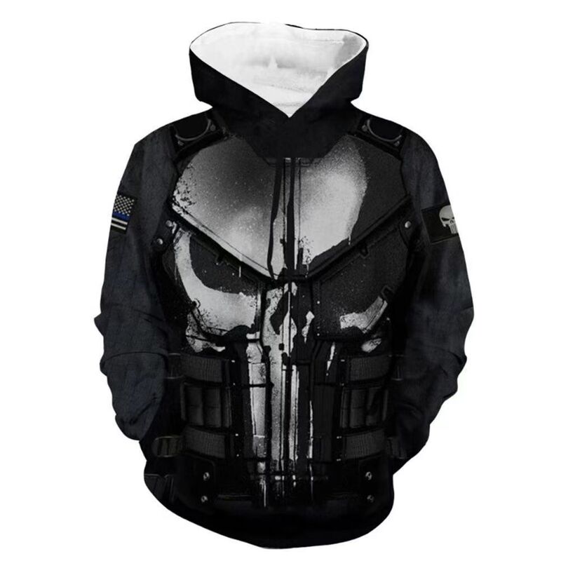 2025 Spring and Autumn Hoodie Marvel Punisher Punisher 3D Digital Printing Men's Casual Sweatshirt Sweatshirts