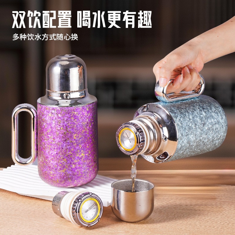 Temperatura mecánica de hervir tetera doméstica de gran capacidad, mango portátil, taza de aislamiento térmico, titanio puro de alta calidad, recipiente de aislamiento térmico de regalo