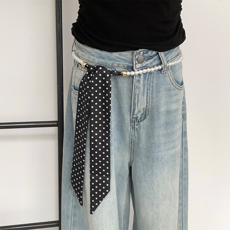 Collar de perlas Pañuelo de seda pequeño de tira larga Sentido de alta calidad Primavera y verano Nuevo estilo Bufanda de todo fósforo Turbante retro Cinta para el cabello