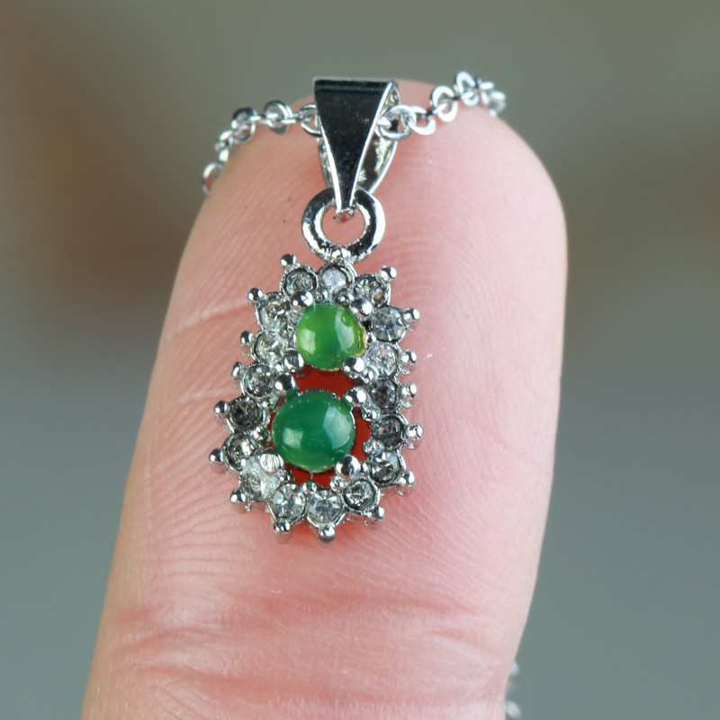 民族风项链吊坠S925银镶嵌锆石翡翠A货葫芦气质锁骨链项坠批发|ms