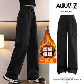 女童工装裤春秋款阔腿裤2024新款儿童秋冬加绒裤子女大童冬季卫裤