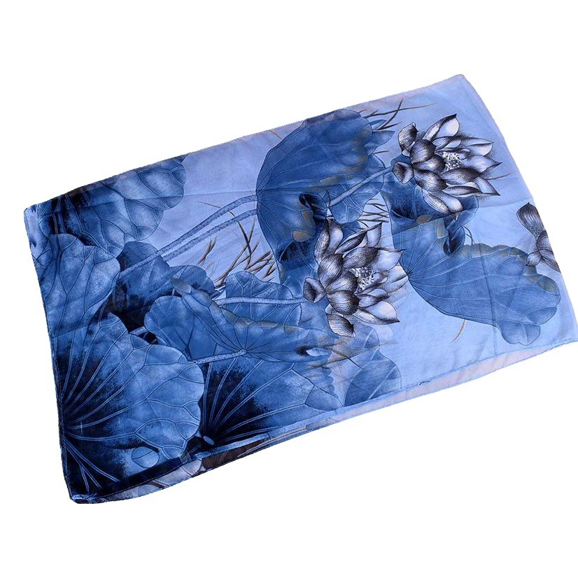 Новый классический европейский и американский стиль лотоса шифон печатных Шелковый шарф оптом Иу дамы длинный маленький шарф