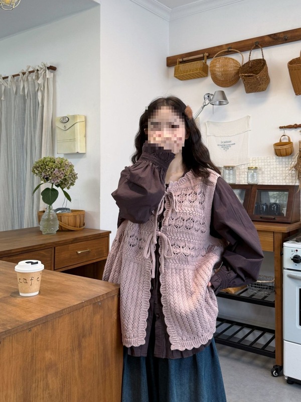 秋季新款套装甜美风镂空针织毛衣马甲开衫叠穿内搭衬衫女时尚宽松|undefined