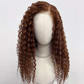 外贸热销款非洲蜜棕色小卷13*4前蕾丝手钩化纤假发 化纤蕾丝卷发