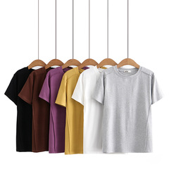 2023 spring clothing new large-size top fat MM versatile simple slim solid color short T-shirt base shirt 910