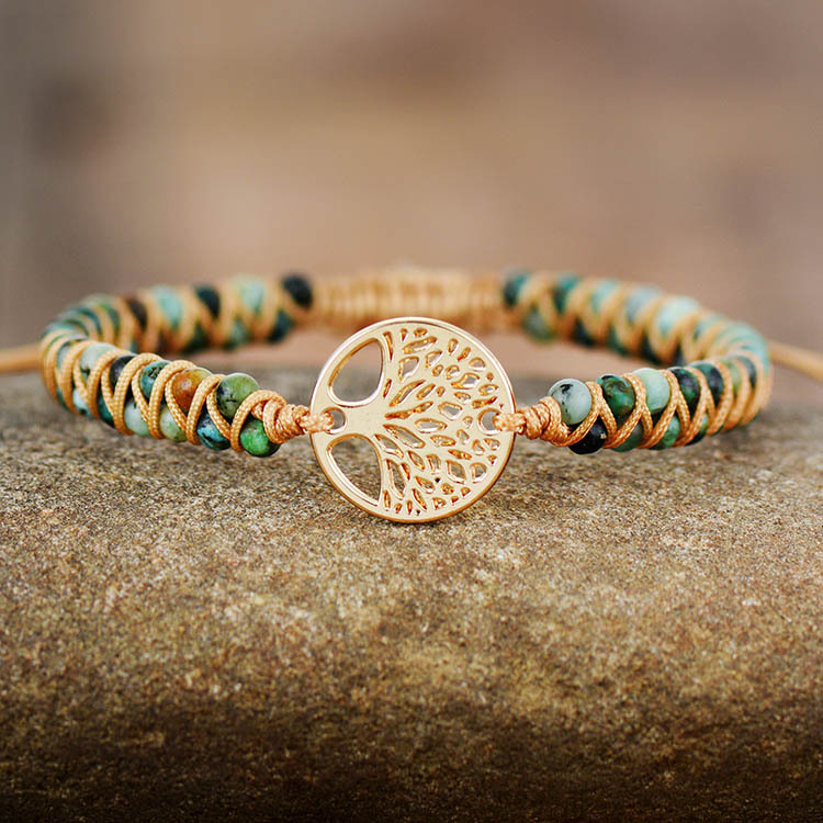 Cross-border Hot-selling Tree of Life African Pine Natural Stone Beaded Handmade Woven Yoga Friendship Valentine Bracelet Bracelet