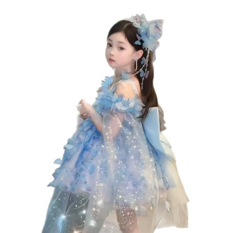 Mädchen blaues Schmetterlings-Geburtstags-Prinzessinnen-Tutu-Kleid, Kinder-Gastgeberinnen-Modisches Kinderkleid, Neu eingetroffen, Baby-Mädchen-Kleidung (0-3 Jahre)_voghion.com