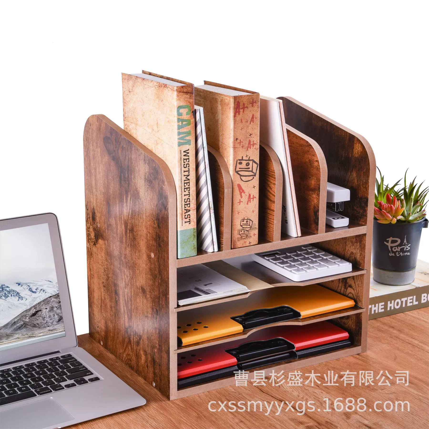 Деревянная коробка для хранения документов для домашнего офиса с 4 вертикальными держатель для файлов Настольная коробка для хранения бумаги