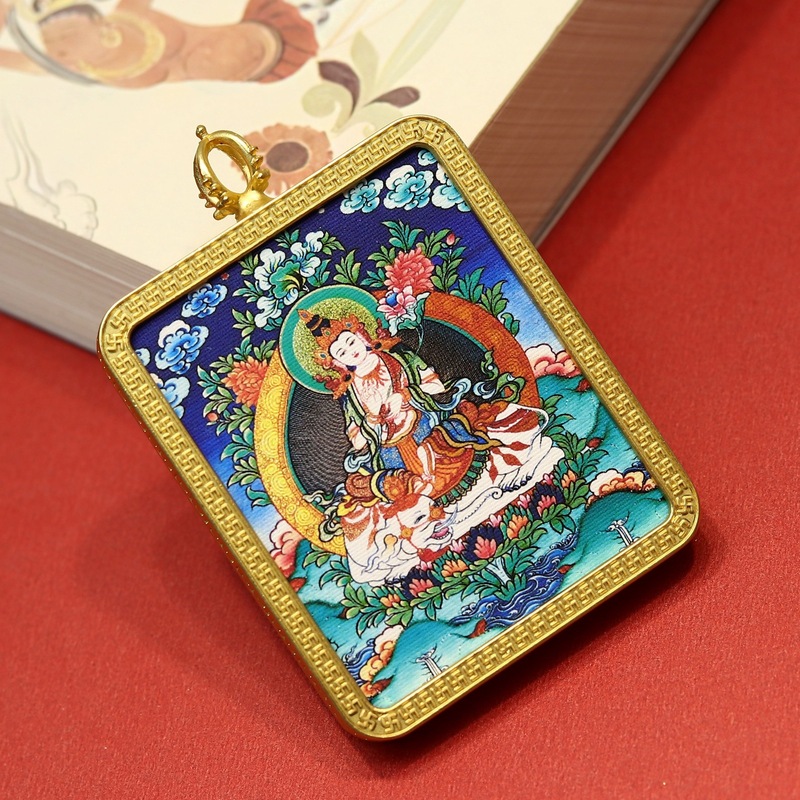 西藏唐卡手绘描金唐卡彩绘八大守护吊坠合金盒随身厂家批发吊坠|undefined