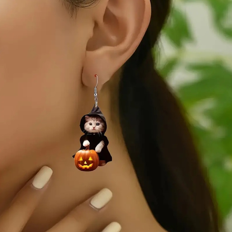 クロスボーダー新製品猫ポータブルカボチャイヤリングアクリルフラットクリエイティブハロウィン面白いゴーストゴーストイヤリング|undefined