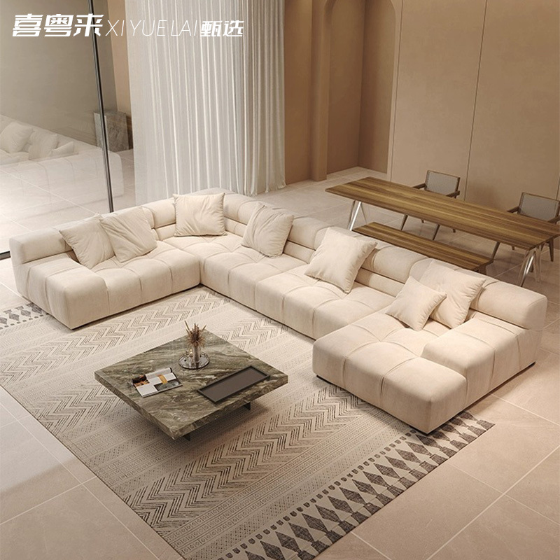 Trendy Chocolate Puff Sofa Italian-Style Large Living Room Flat Modular Combination Matte Fabric Sofa