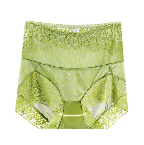 9037 new fashion high-waisted belly-controlling waistband women's underwear to control belly, ice silk lace splicing, hollow small square angles