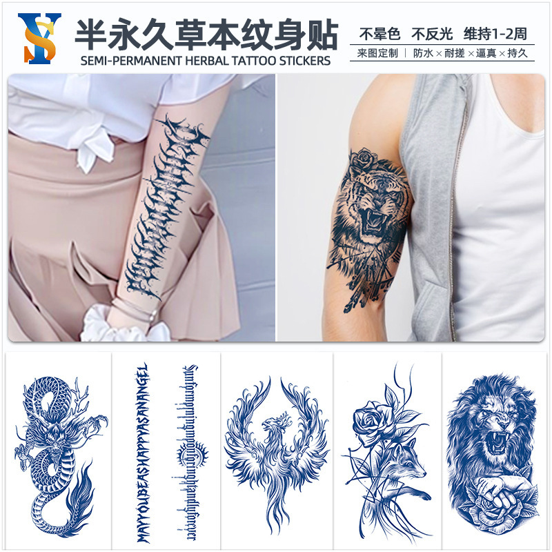 in stock Wholesale Semi-Permanent Herbal Tattoo Sticker No Glow Half Arm Juice Plant Temporary Tattoo Sticker for Men and Women