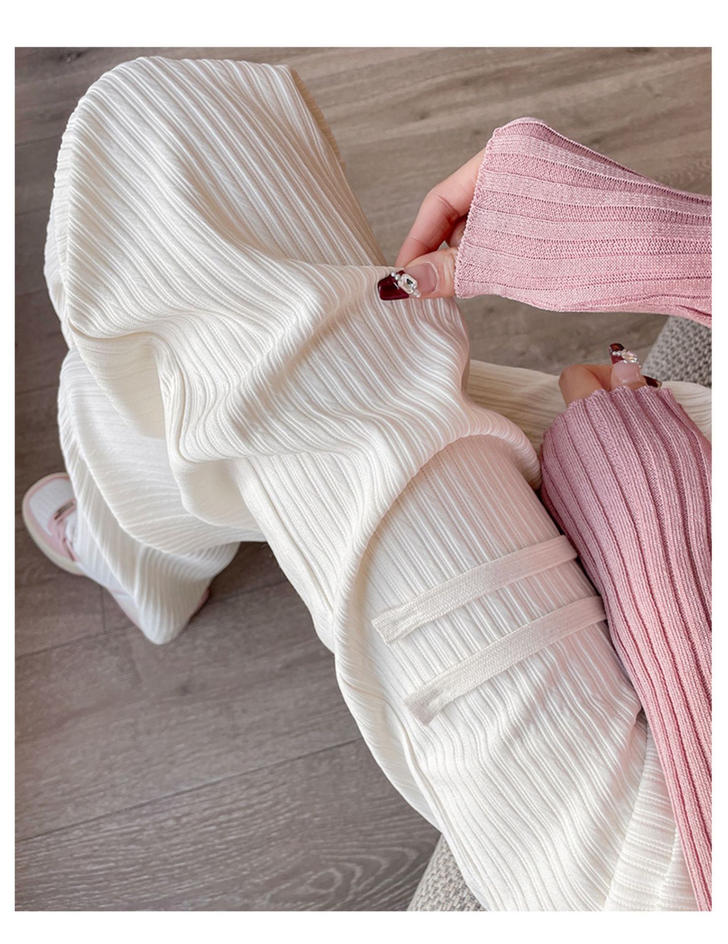Nueva primavera y otoño franja de trigo a rayas pantalones de pierna ancha para mujer adelgazamiento trapeador suelto drapeado versátil pantalones casuales transfronterizos