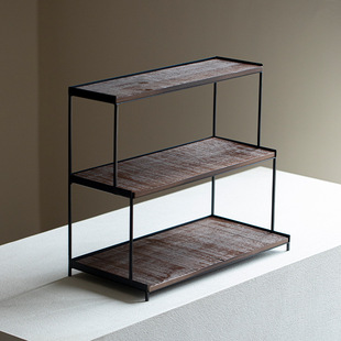 Wrought Iron Solid Wood Three-Layer Trapezoidal Tea Shed Tea Set Teapot Storage Display Cabinet Cup Holder Storage Rack Tea Set Rack