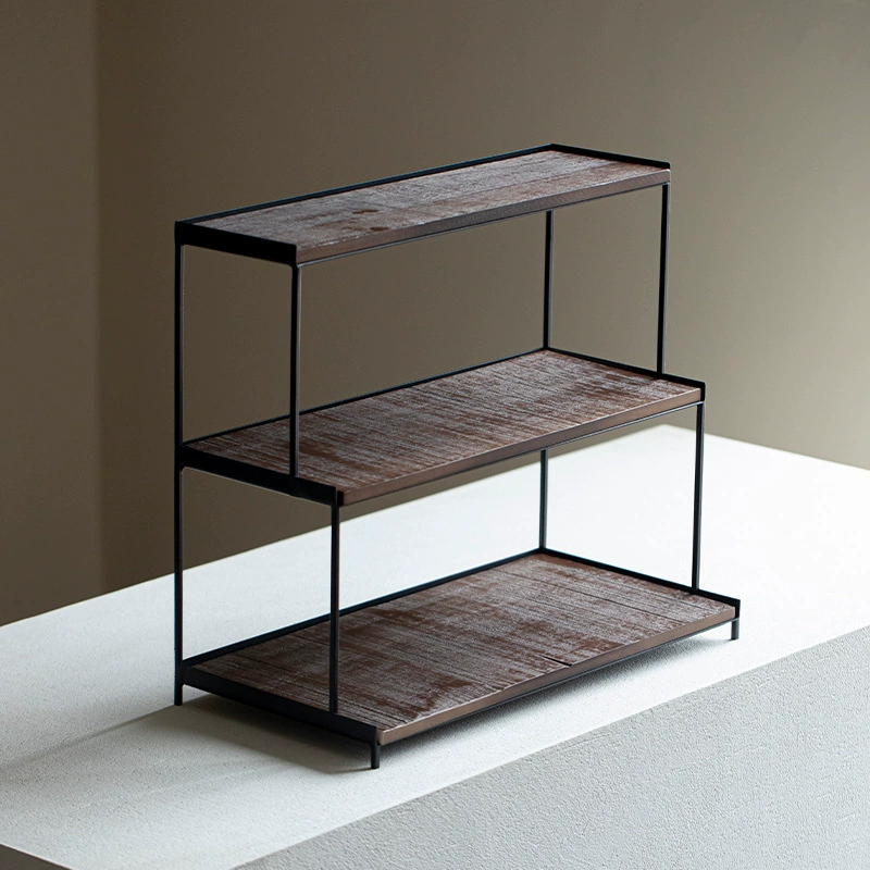 Кованое железо, массив дерева, трехслойный трапециевидный чайный домик, чайный набор, чайник, шкаф для хранения, держатель для чашки, стеллаж для хранения, стеллаж для чайного сервиза