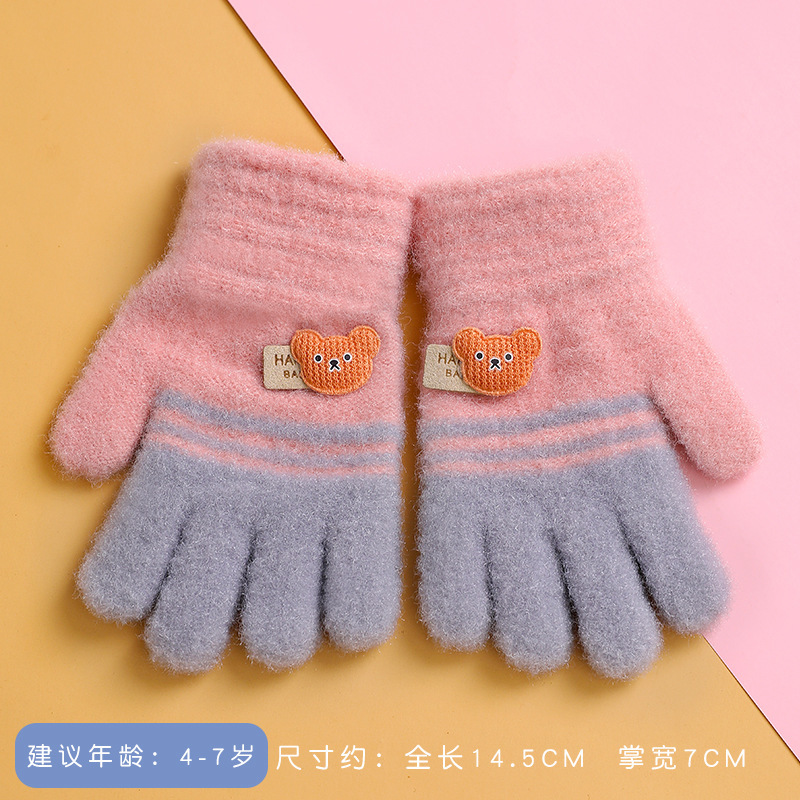 儿童五指手套冬季男女童分指保暖手套中大童卡通毛绒加厚防冻手套|undefined