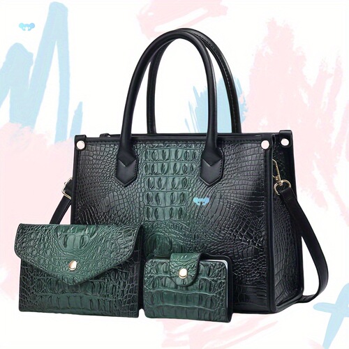 Elegant Romantic Women's Bag Crocodile Print Three-piece Set