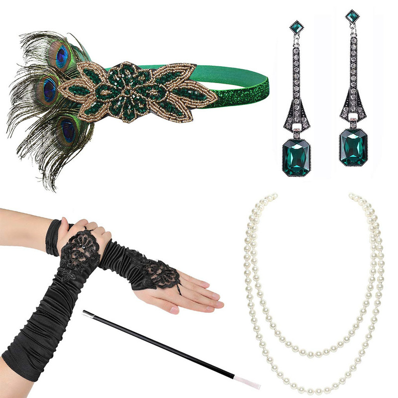 1920sフラッパーガールドレスハロウィーン衣装手袋シガレットネックレスヘッドバンドファー5点セット|undefined