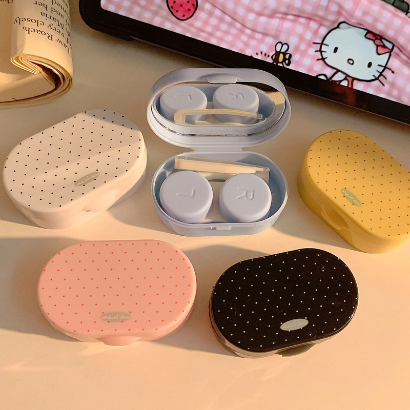 Korean-style minimalist polka dot contact lens case, cute and fashionable contact lens box, companion box, care dual box, compact