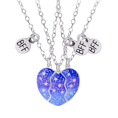 Cross-border new product starry sky love children's necklace cartoon magnetic alloy dripping oil niche design heart-shaped clavicle chain