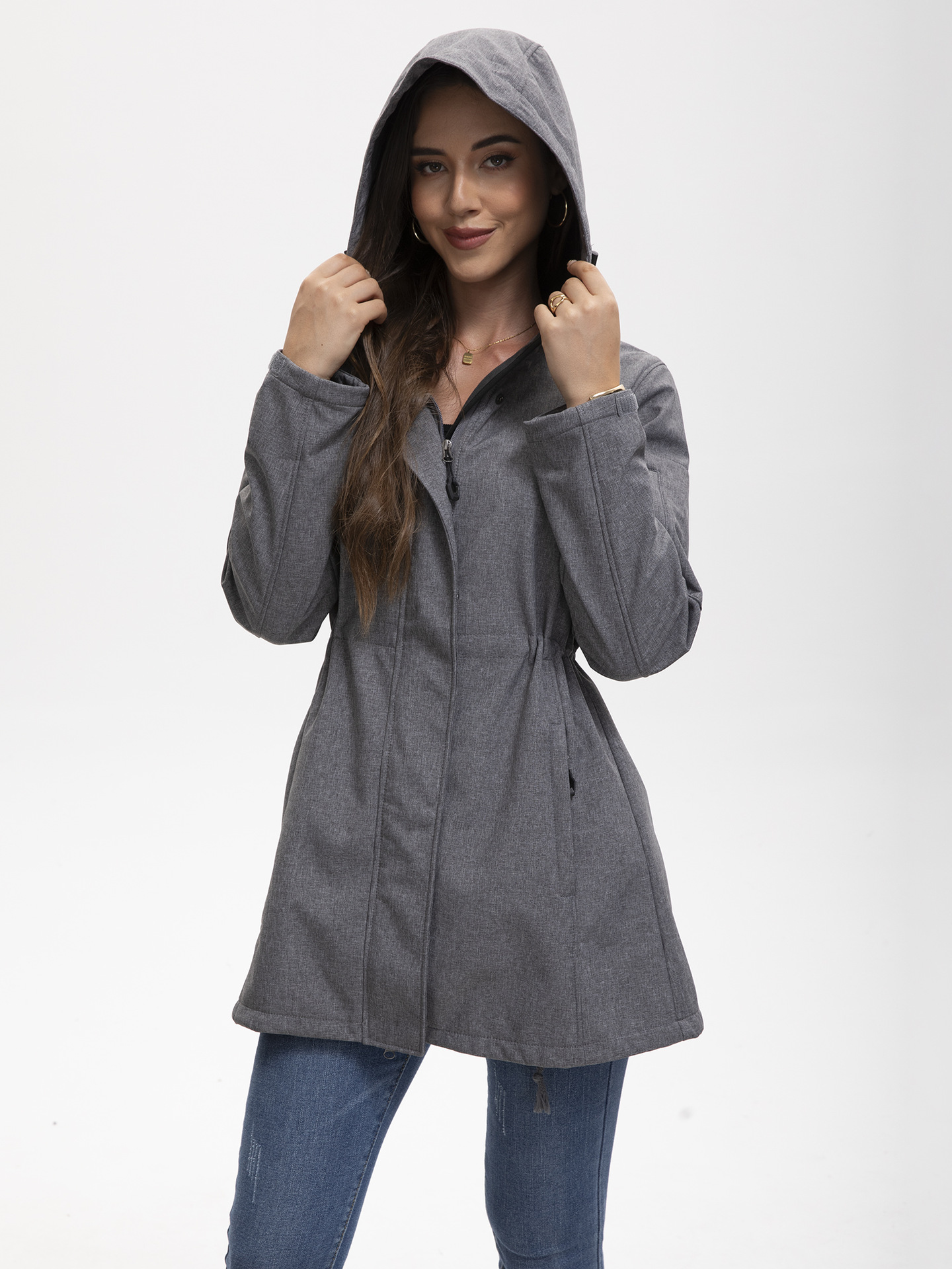 Europa y los Estados Unidos nuevos bolsillos encapuchados vestir de asalto damas de otoño y invierno chaqueta de terciopelo Amazon tamaño europeo ropa de mujer transfronteriza