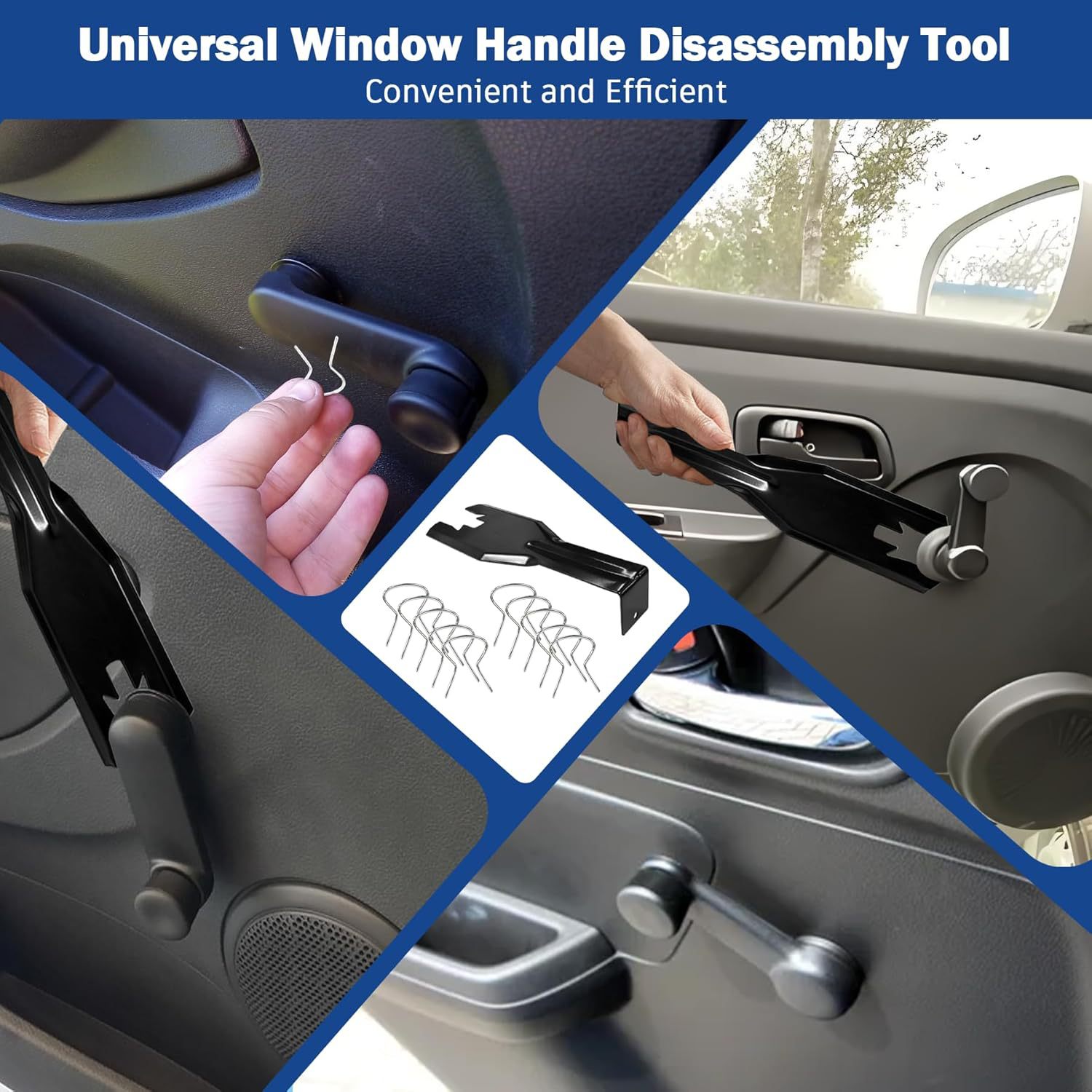 76951 Car Window Handle Removal Tool with 10 Window Handle Crank Fixing Clips