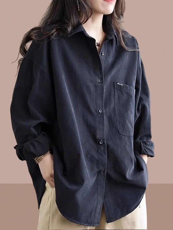 2025春秋装新款女士长袖衬衫洋气减龄外套开衫百搭中长款女装上衣|undefined
