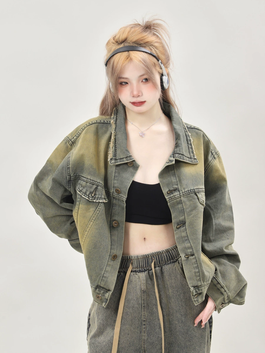 Retro short denim autumn sexy jacket, American style, loose fit